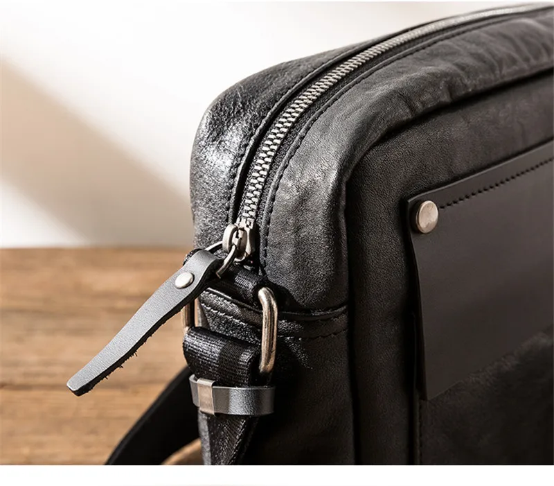 Simple casual luxurious natural genuine leather men's Joker shoulder messenger bag vegetable tanned cowhide youth black parcel