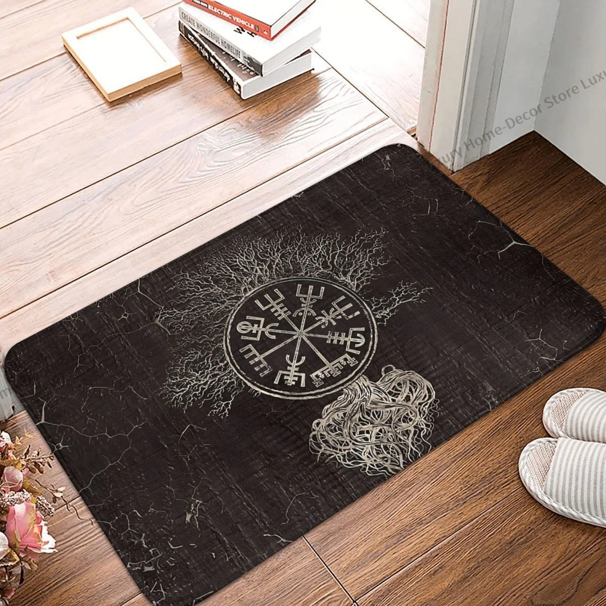 

Viking Non-slip Doormat Vegvisir And Tree Of Life Yggdrasil Bath Bedroom Mat Welcome Carpet Flannel Modern Decor