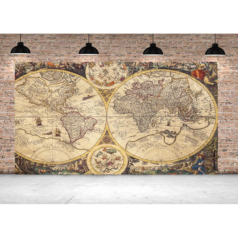 

Art Fabric Photography Backdrops Props Physical Map of The World Wall Poster Home School Decoration Baby Background MP-17