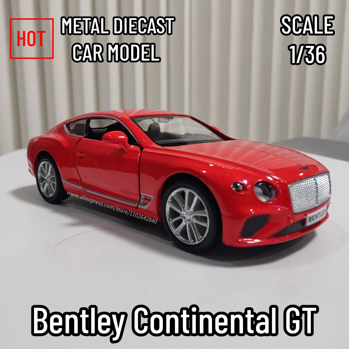 

1:36 Scale Bentley Continental GT Car Model Replica Diecast Vehicle Miniature Home Office Interior Decor Xmas Gift Kid Boy Toy