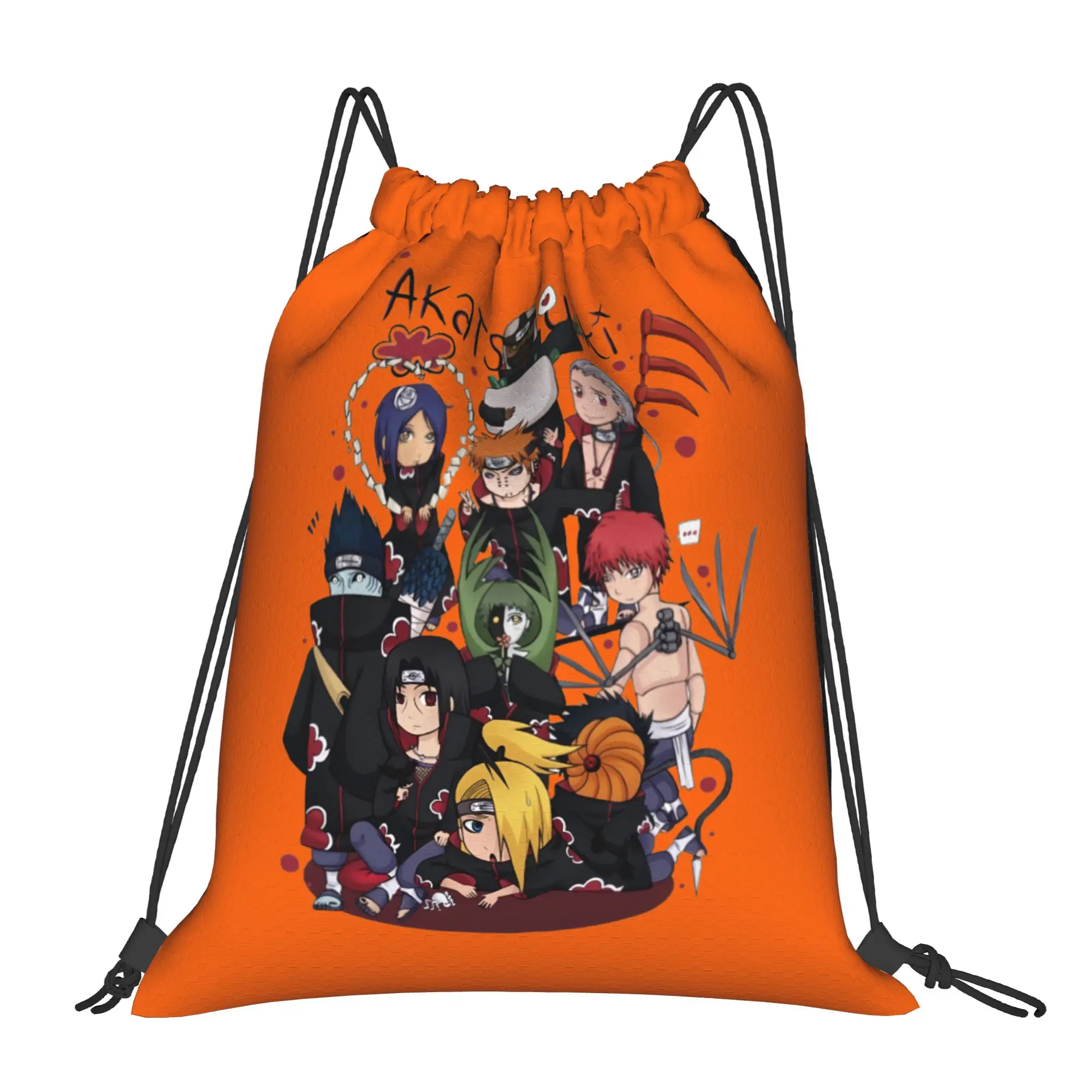 Фото Рюкзак-мешок Custom N-Narutoes Akatsuki на шнурке для женщин и мужчин, спортивная сумка для тренажерного зала, складная аниме-сумка для тренировок №1