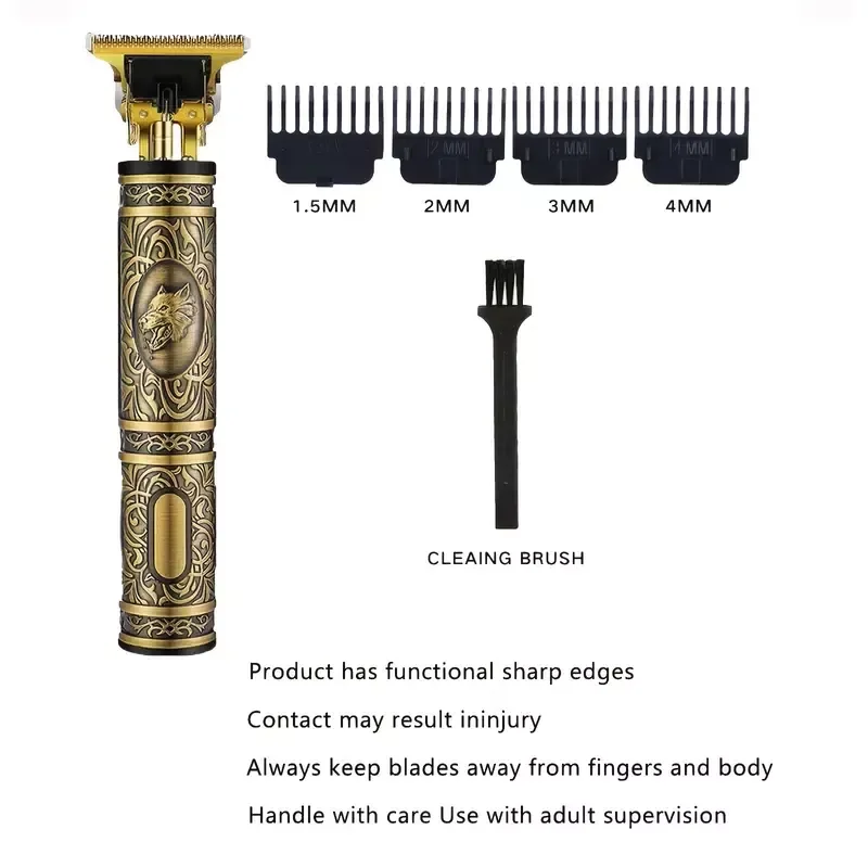 

NEW2023 T9-Bronze Wolf Head Hair Clippers For Men Professional Hair Trimmer Zero Gapped T-Blade Trimmer Cordless Rechargeable Ed