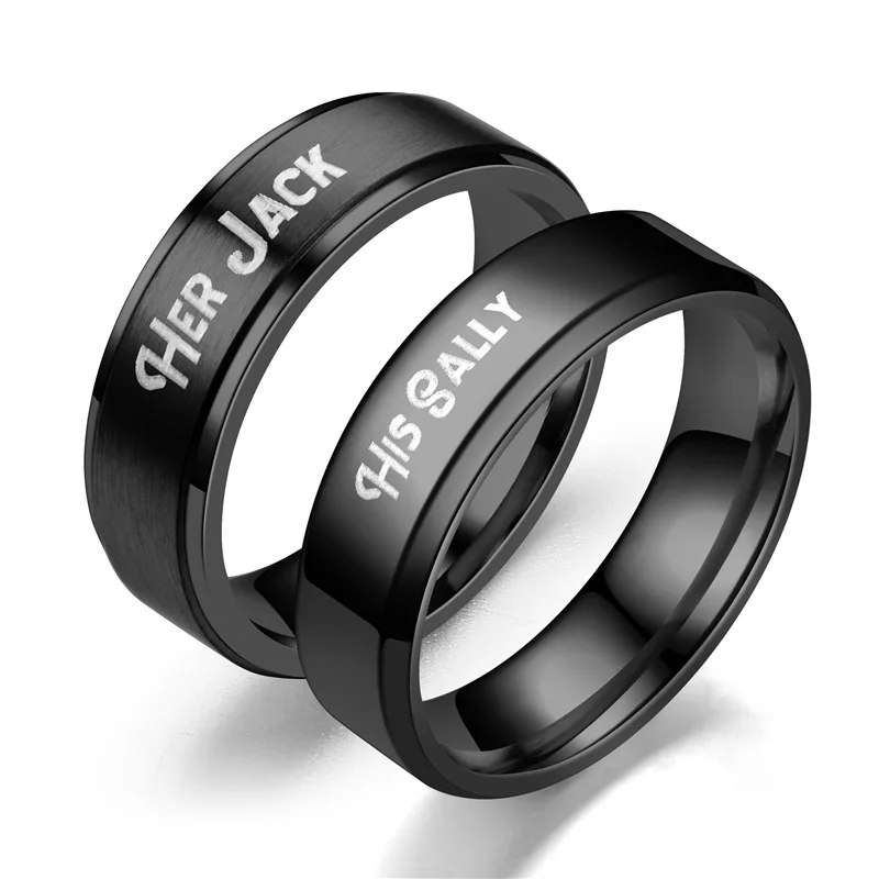 

2022 Black High-end Couple Ring Trend HER Jack His Sally Steps Design Lovers Rings Jewelry Accessories Gifts