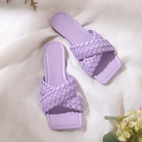 solid color womens slippers braided design charm open toe vacation beach flat sandals casual plus size flip flops women shoes