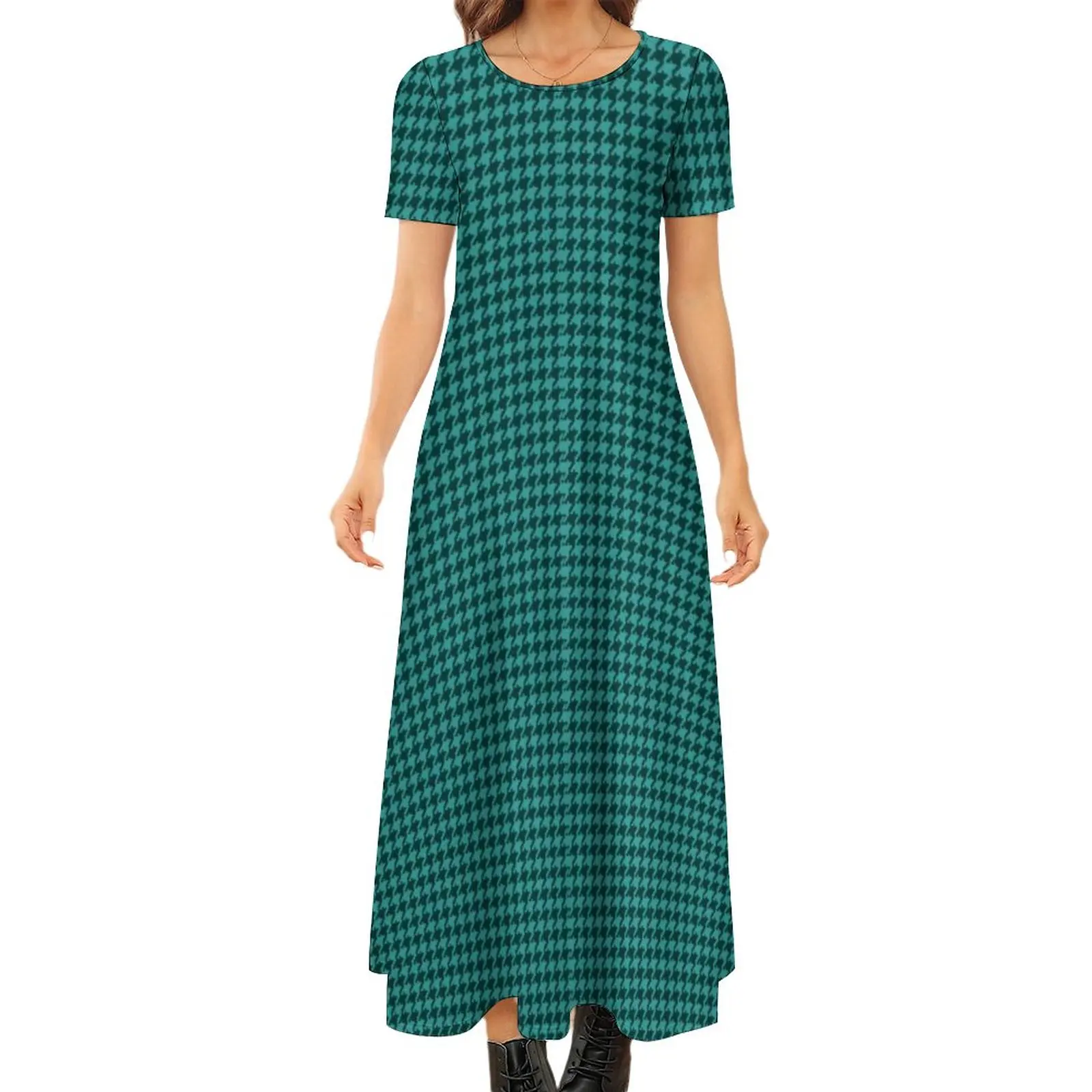 

Green Black Houndstooth Dress Small Pattern Trendy Funny Bohemia Long Dresses Women Kawaii Maxi Dress Big Size 6XL 7XL