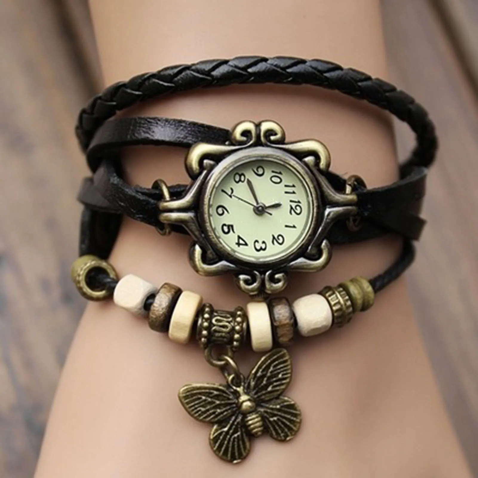 

Women's Watch Vintage Watches Bracelet Faux Leather Adjustable Metal Fashion Weave Wrap Watches Ladies Female Clock Wristwatch