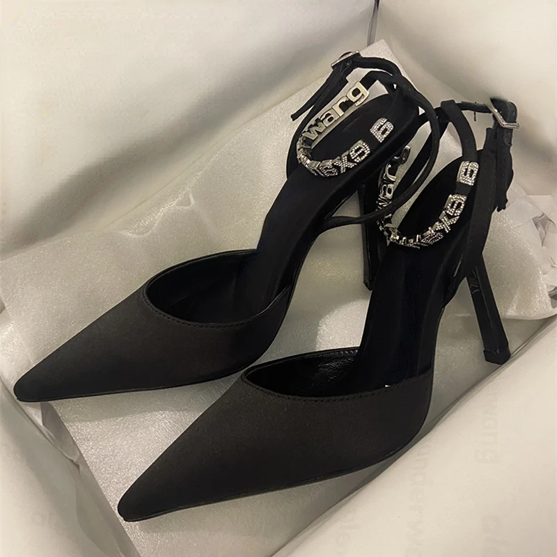 Women's Sandals  Spring/Summer New Fashion Banquet Rhinestone Letter Buckle Baotou High Heel Pointy Sexy Thin Heel Hollow Shoes