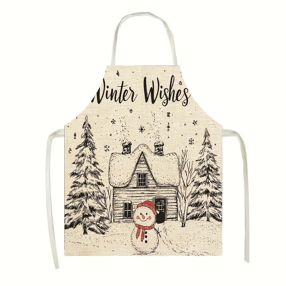 

Рождественский фартук Winter Wishes: праздничный дизайн снеговика и коттеджа для веселого приготовления пищи. Необрастающий фартук. Новогоднее украшение для дома.