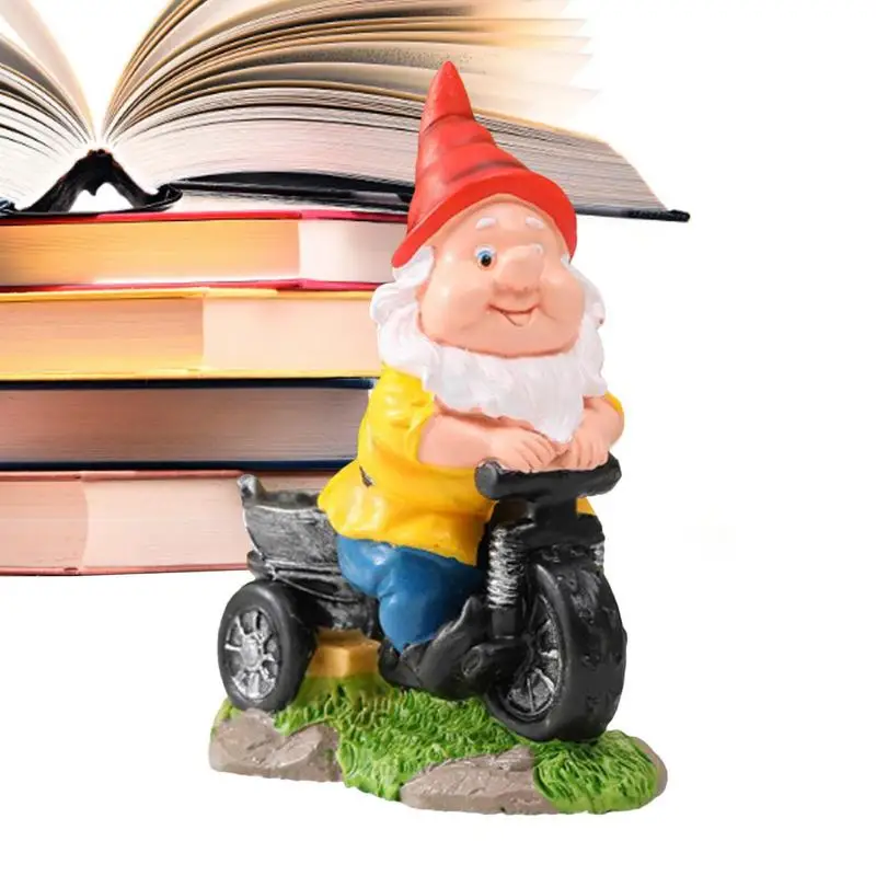 

Resin Gnome Statue Cartoon Colorfast Outside Tricycle Gnome Figurines Funny Yard Art Supplies For Balcony Coffee Table Study