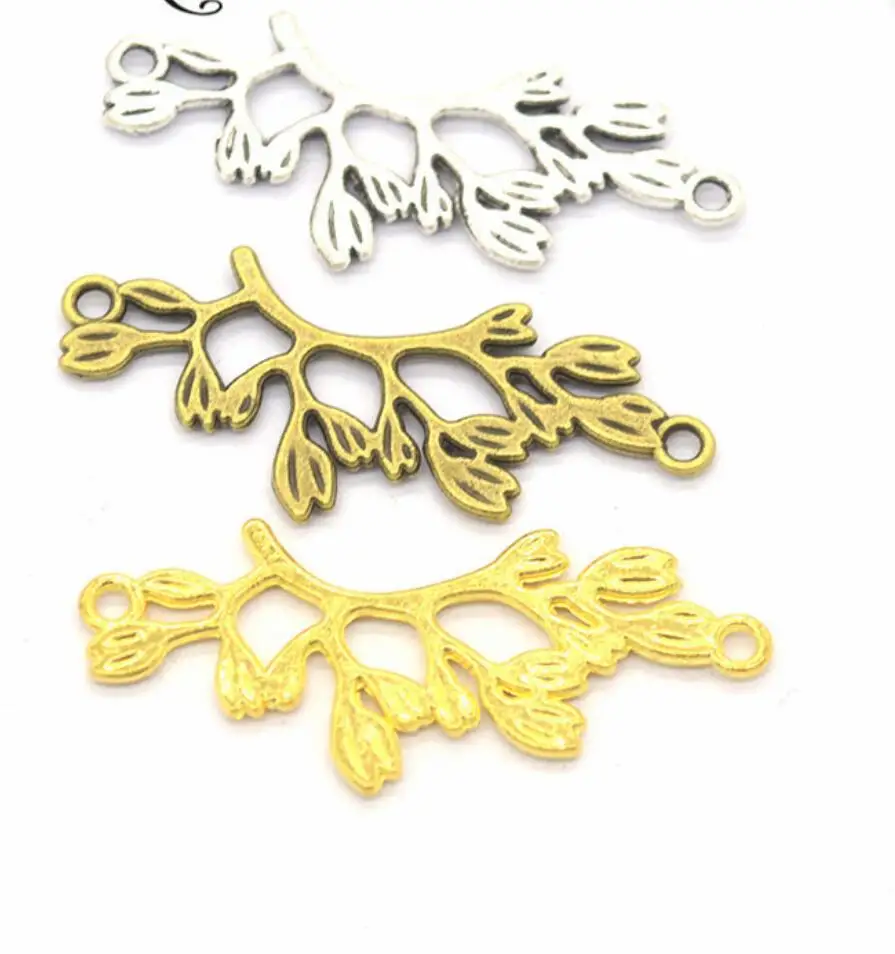 

60pcs Metal Tree Branch Leaf Charms Connector for DIY Necklace 38*15mm Jewelry Craft Jewelry Making Components Wholesale F0069