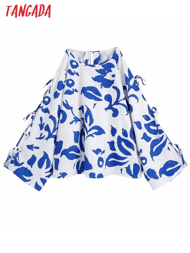 

Tangada женский ретро-топ с принтом и рукавами с бантом