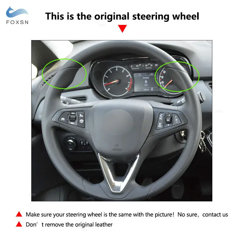 Фото Кожаный чехол на руль автомобиля для Opel Astra K Vauxhall Holden Astra Corsa E Crossland X Insignia CT Karl Zafira C 2016-2019 №5