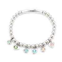 fashion stainless steel 6mm silver bracelet women bead accessory rainbow simple 5a crystal zircon heart charm letter uno jewelry