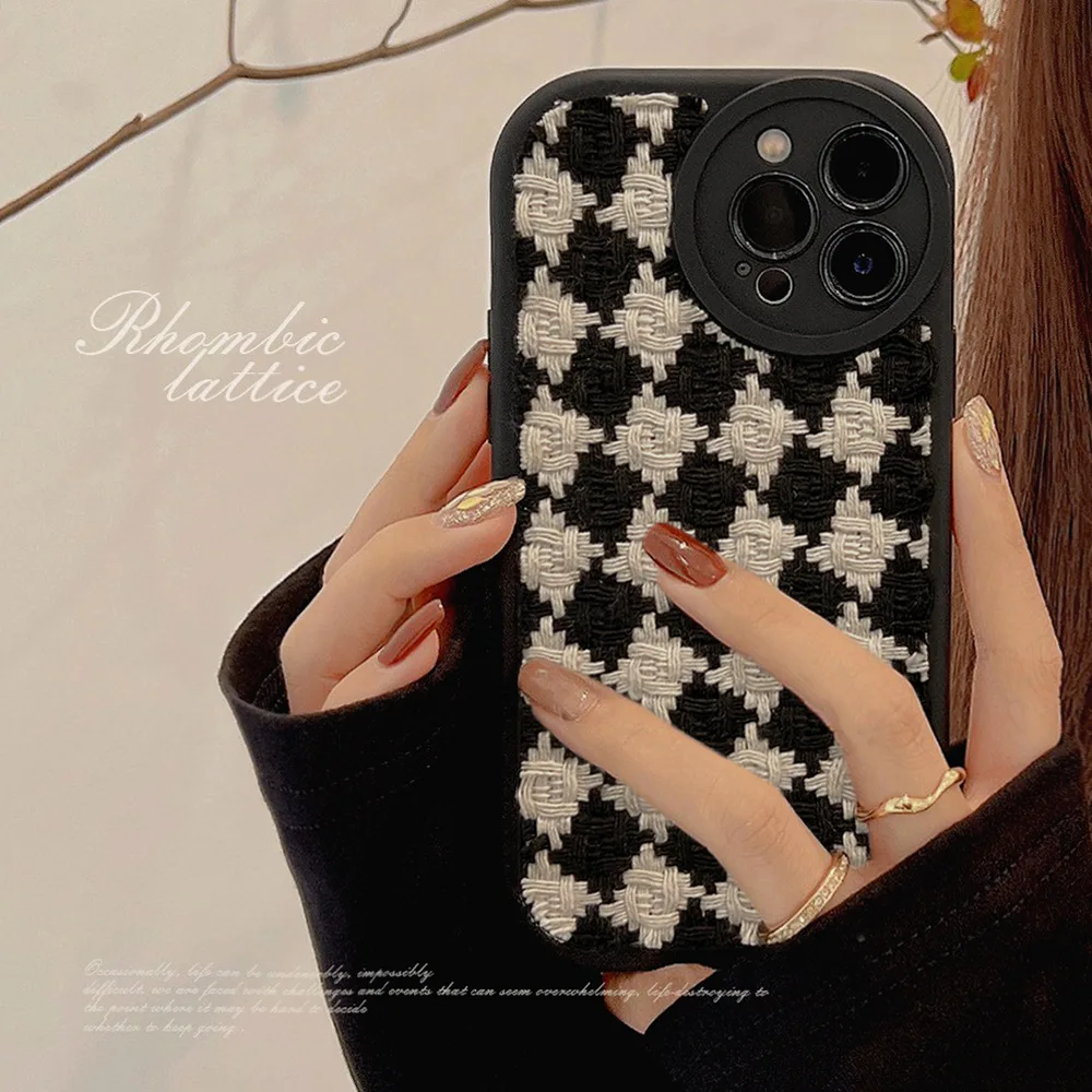 

Black And White Grid Phone For Iphone 14 13 12 11 Xs Pro Max X XR 7 8 SE 2020 Mini Plus Case Precise Hole Position
