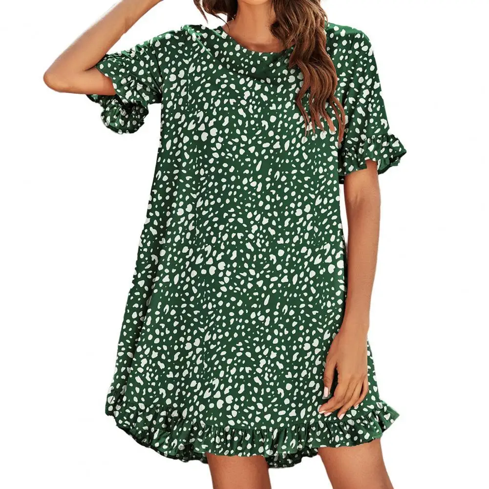 

Fashion Women Short Dress Flounce O Neck Short Sleeve Leopard Print Dresses for women Loose Casual Summer Dress Women Vestidos