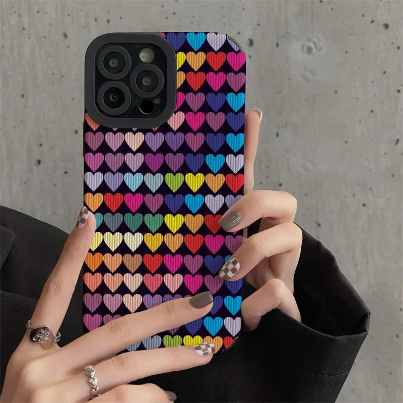 

Роскошный красочный кожаный чехол для телефона с сердечками для iPhone 14 Pro Max 13 12 11 14 Plus модный Радужный Ударопрочный силиконовый чехол