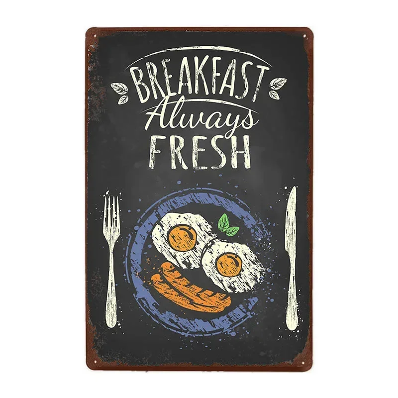 Завтрак всегда свежий жестяной знак табличка домик-стейк металлическая