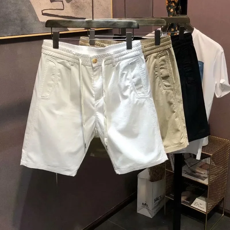 2024 Men's Summer Casual Loose-fit Working Shorts Solid Color Trendy Brand Ins Straight-leg 5 Short Pants