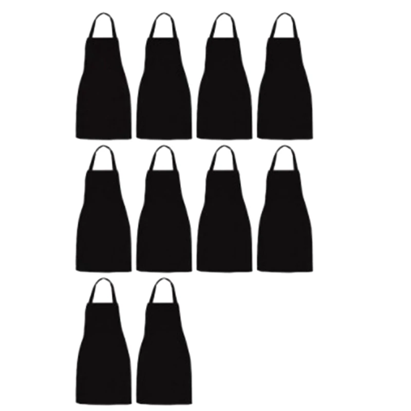 

JHD-10 Pack Bib Apron - Unisex Black Apron Bulk With 2 Roomy Pockets Machine Washable For Kitchen Crafting Bbq Drawing