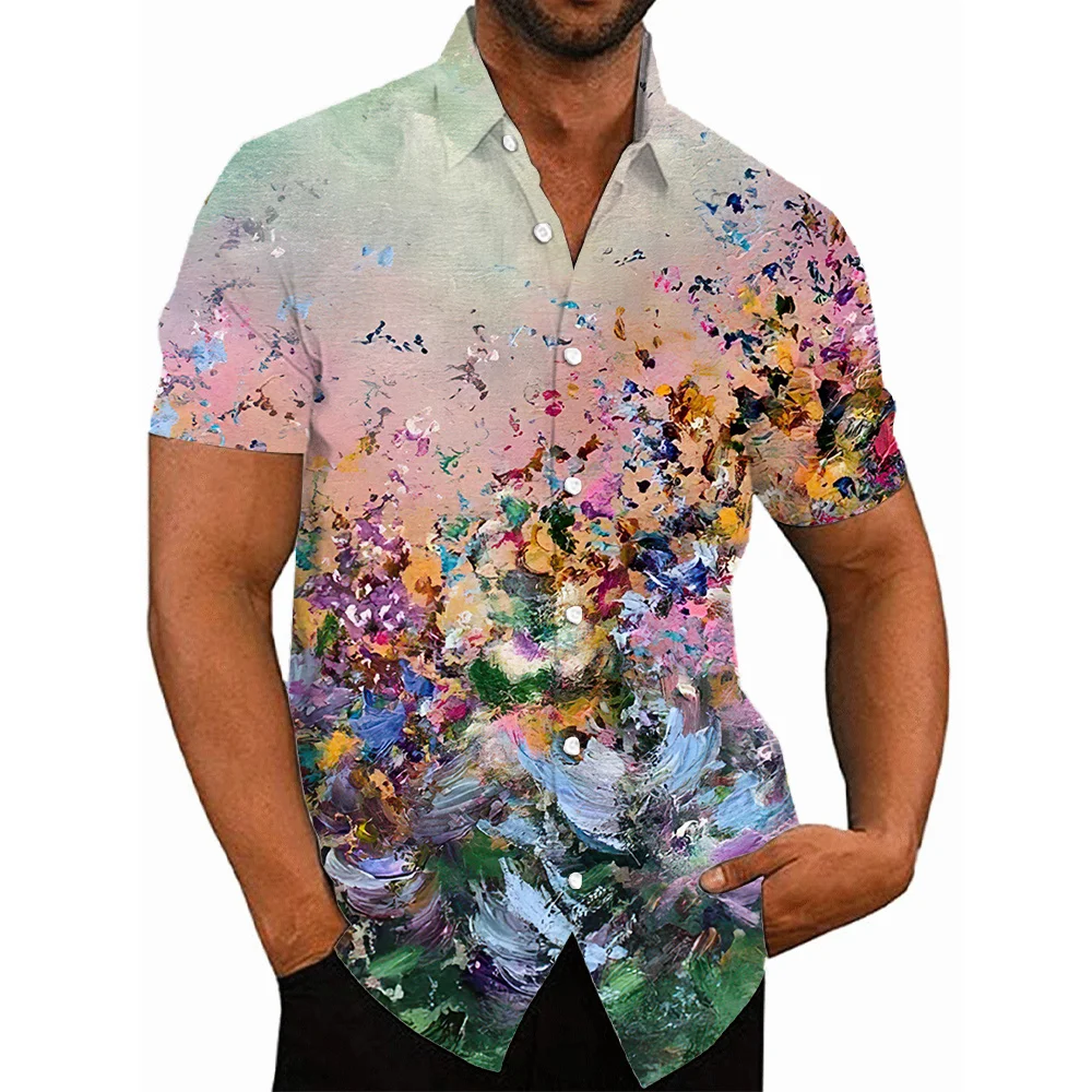 

Мужская летняя рубашка с рисунком масляной живописи и 3d принтом, популярная Повседневная Уличная одежда с короткими рукавами для улицы, большого размера