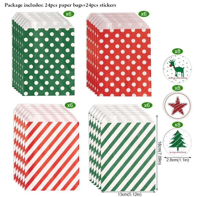 Крафт-бумажные подарочные пакеты WSGJWED, 24 шт., красный, зеленый
