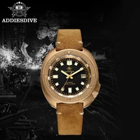 addies dive 2104 cusn8 men bronze watch brown leather strap nh35 automatic watch gold polished case 200m diving watches