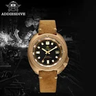 Мужские часы Addies Dive 2104 CUSN8 с коричневым кожаным ремешком NH35, автоматические часы с золотым полированным чехлом 200 м, часы для дайвинга