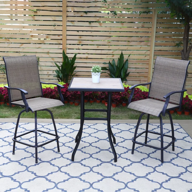 

3 Pieces Outdoor Patio Swivel Bar Set Metal Bar Height Bistro Set, 2 Pieces Bar stools and 1 Piece Table Suitable for 2 People