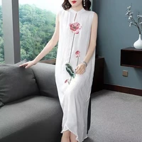 new traditional chinese style summer chiffon vintage cheongsam tops embroidery women clothing loose retro hanfu sleeveless skirt
