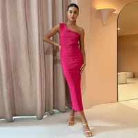 Blue Sexy Rose Red Mermaid Chiffon Evening Dress2023 One-shoulder  Prom Gowns Back Split Zipper Up Strapless Robes De Cocktai