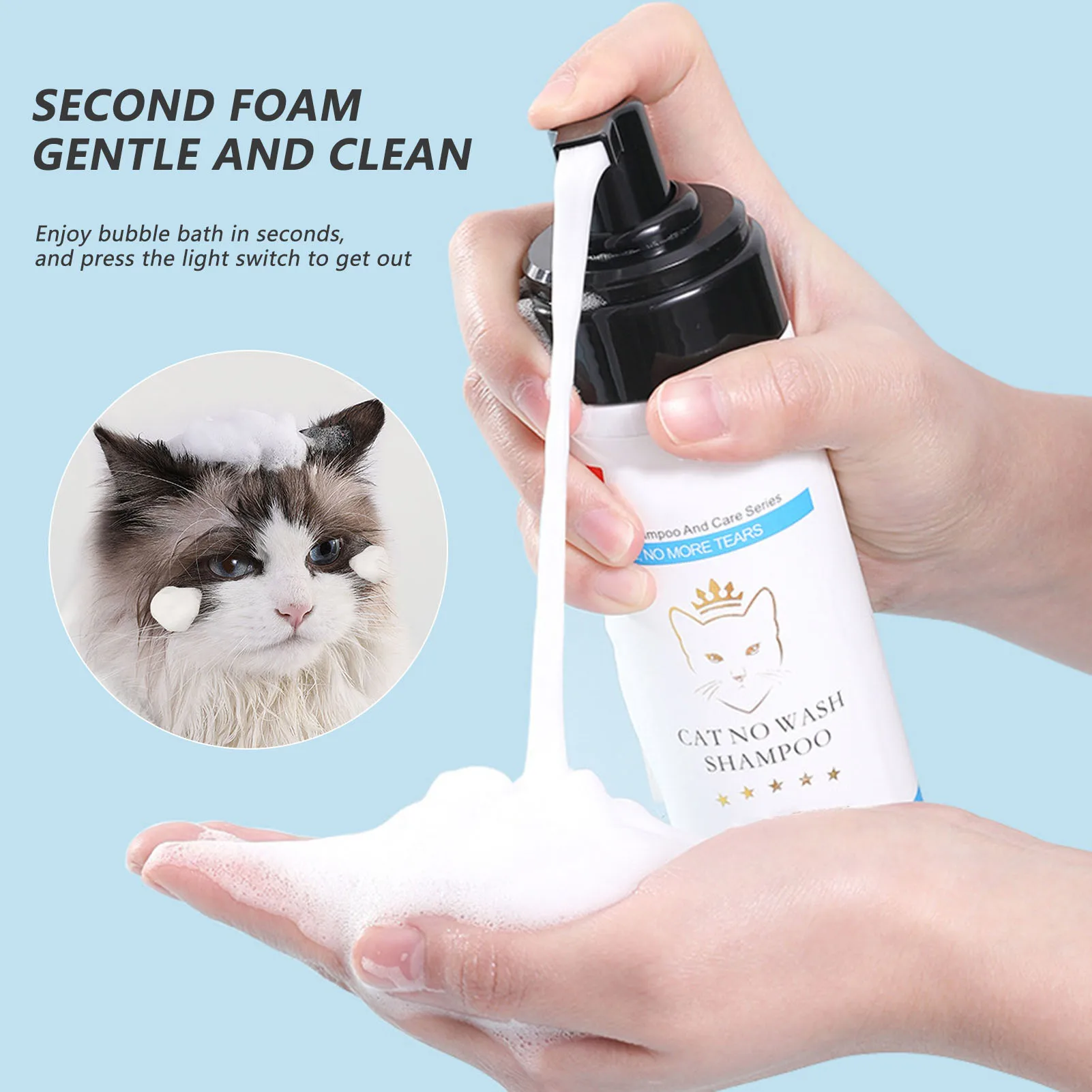 

150ml Pet Cat Foam Shower Gel Cat Itch Relief Moisturizing No Flushing Foam Wash Product Removal Dirt Bath Foam Cat Supplies