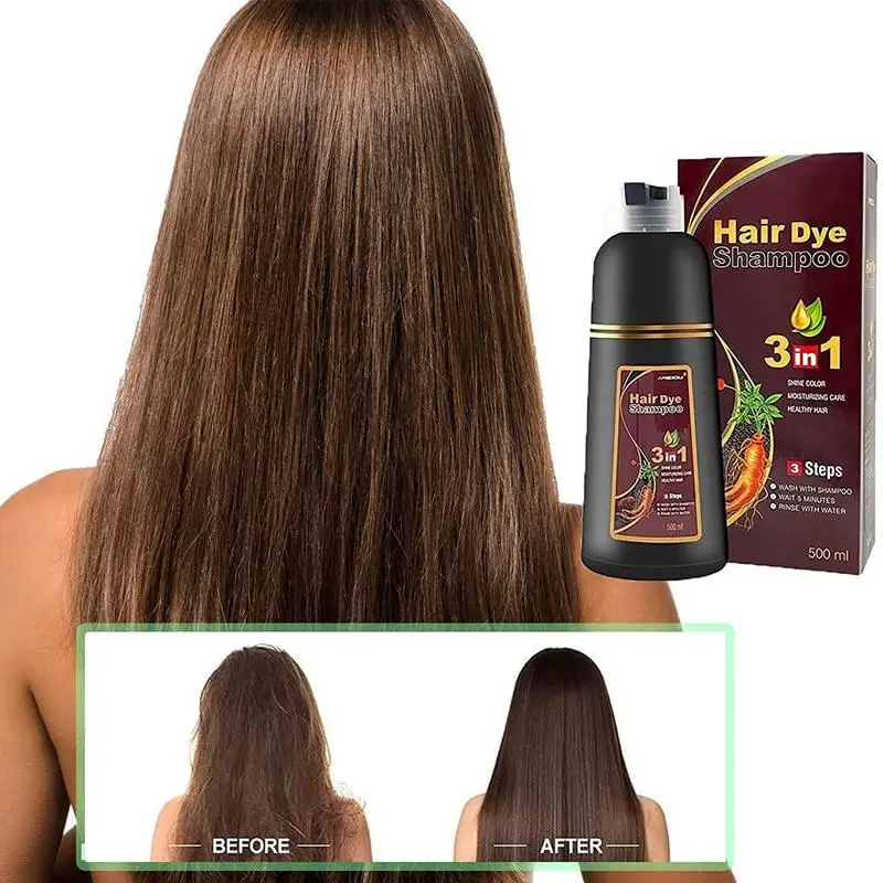

500mL Black Hair Dye Shampoo 3 In 1 Organic Hair Color Shampoo Grey Ammonia Instant Quick Coverage Coloring Gift For Mom Dad