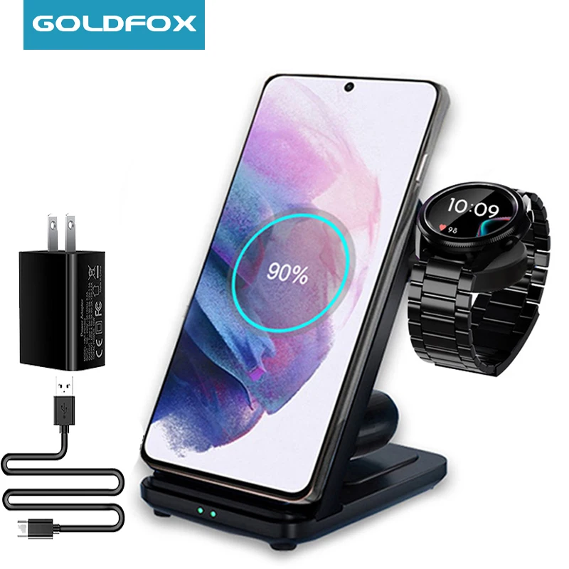 

Беспроводное зарядное устройство 3 в 1, подставка для Samsung Galaxy Watch 3/4 Active 2/1 S22 Ultra S21 S20, быстрая зарядка для Samsung Watch 4