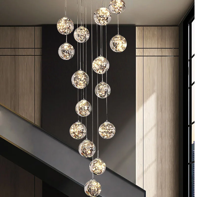 

Modern Glass Ball Led Chandelier Lighting Stair Loft Starry Led Chandeliers Lamp Living DiningRoom Decor Hanging Light Luminaire