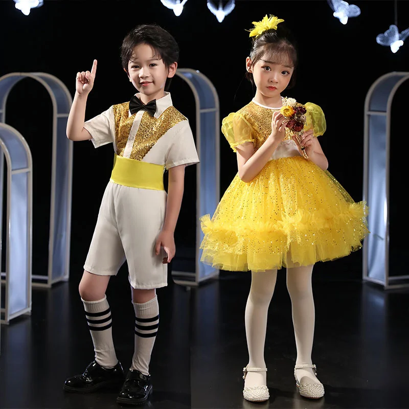 

Children's Clothing Pengpeng Yarn Princess Dress Kindergarten Chorus Performance holographic