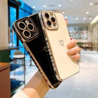 luxury plating love heart cute case for iphone 13 pro max 12 11 xr xs x 7 8 plus soft silicone shockproof lens protection cover