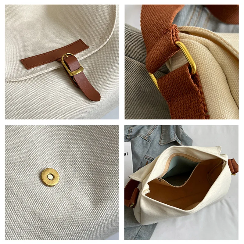 Vintage Canvas Women's Bag 2023 New Shoulder Cross Bag Eco Bag Korean Shopper Messenger Bag Y2K Handbags Black Female Satchel