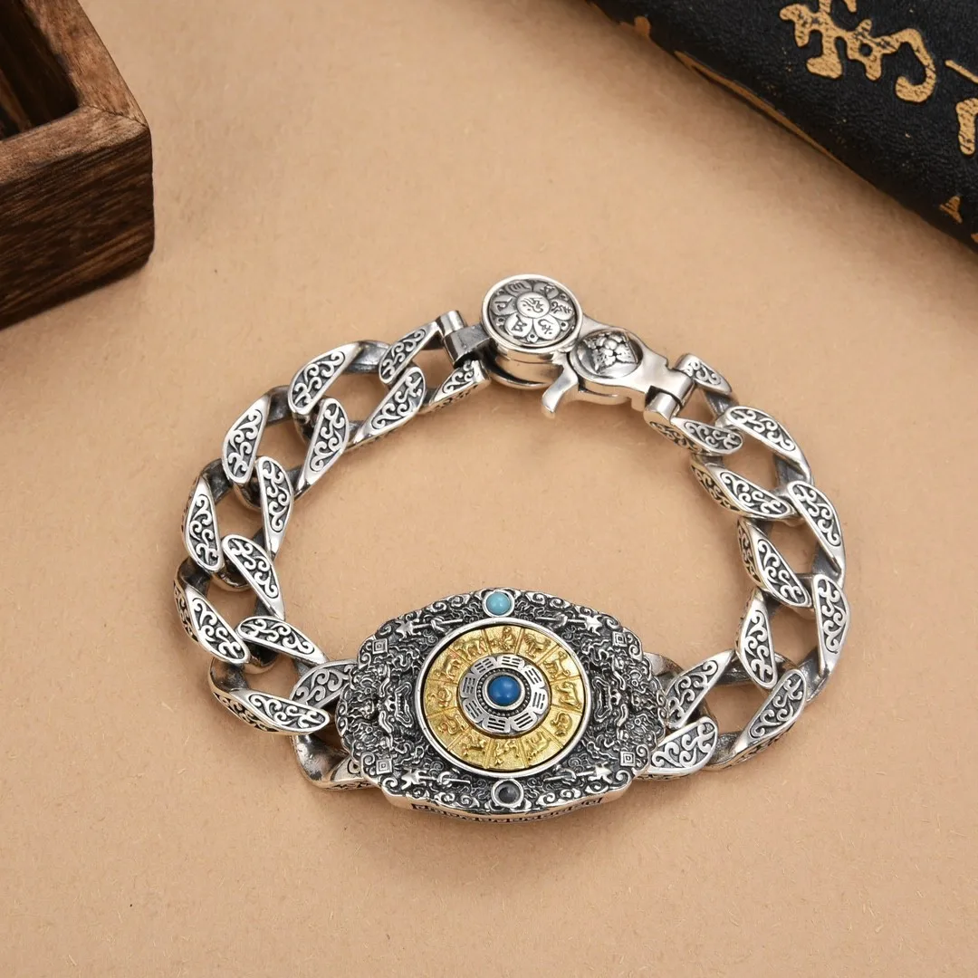 Буддийский Шарм-браслет мужской властный Ретро Ом Мани Падме хм трансферный Jiugong Bagua вращающийся Браслет Модные ювелирные изделия