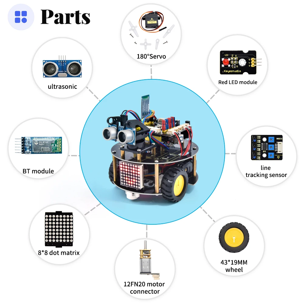 Keyestudio Multifunction Smart Little Turtle Robot Car V3.0 for Arduino Robot STEM Kids Toy Programable Robot Kit