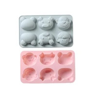 6 cell cartoon animal silicone mold for baking creative kitchen accessories piglet monkey frog handmade soap chocolate cake tool