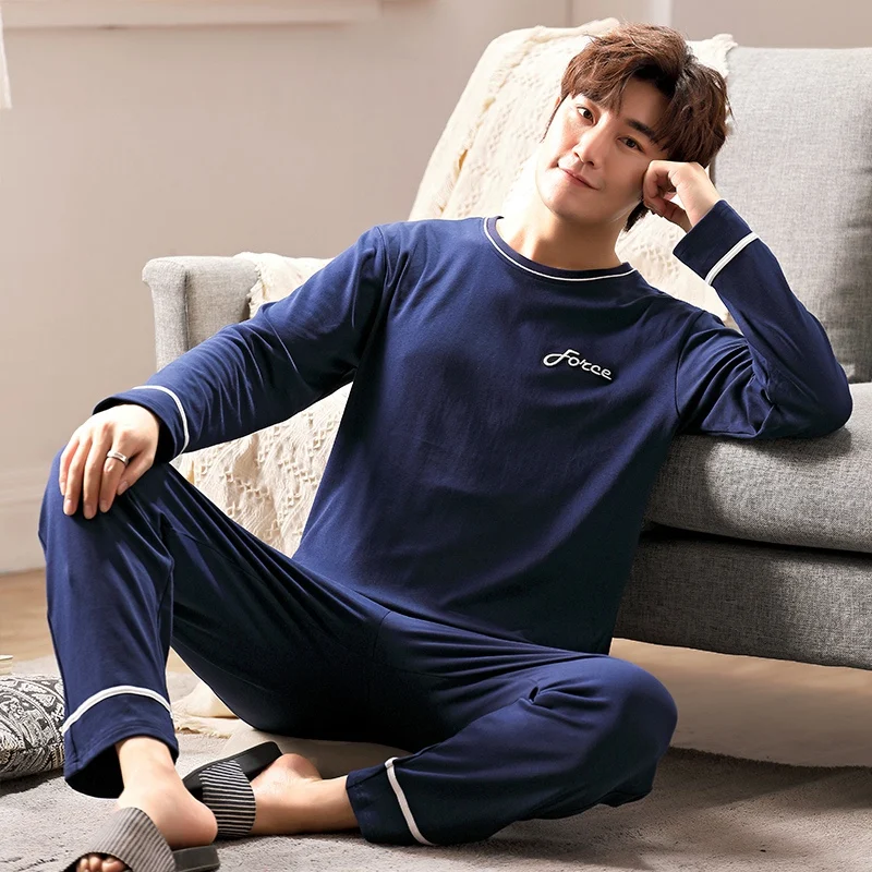 

2022 Autumn Plus Size Long Sleeve Cotton Pajama Sets for Men Korean Loose Sleepwear Pyjama Male loungewear Homewear Home Clothes