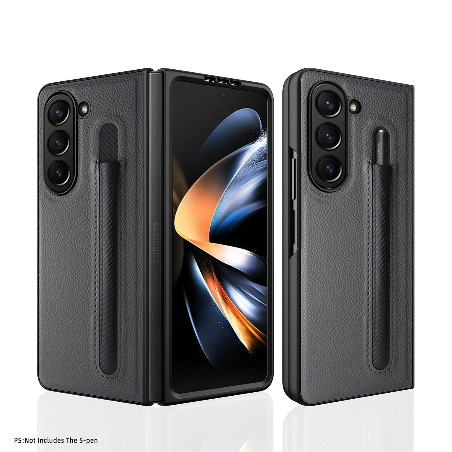 

For Samsung Galaxy Z Fold 5 Case Luxury Lychee Pattern Leather With Pen Slot Folding Shockproof Protection Hard Case Accessories