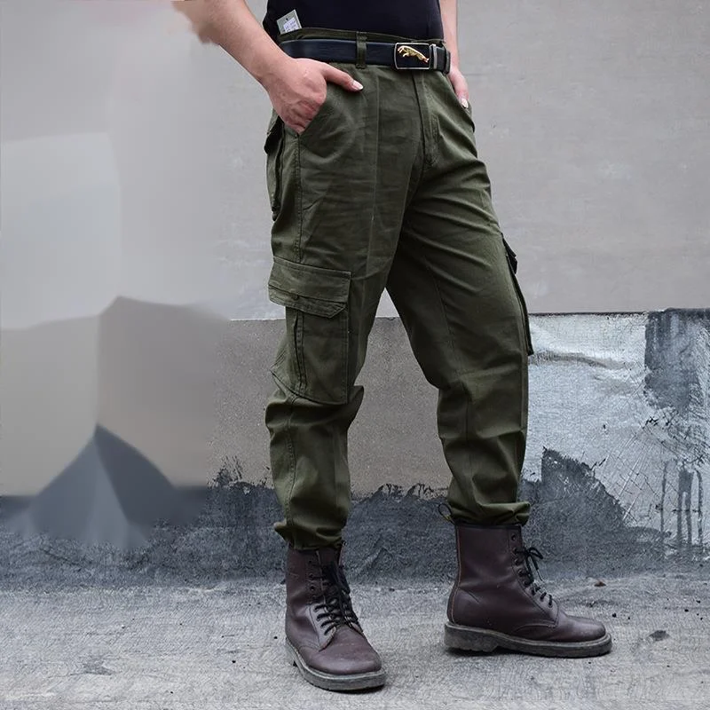 

Брюки-карго с несколькими карманами, мужские прямые повседневные брюки для улицы, Мужская Уличная одежда, зеленые армейские брюки