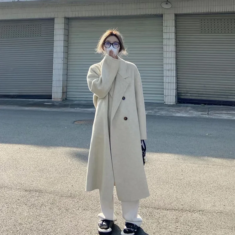 

Promotion 2023 Winter Jacket Women Woolen Thick Coat Turn Down Collar Casaco Feminino Long Warm Coats Invierno
