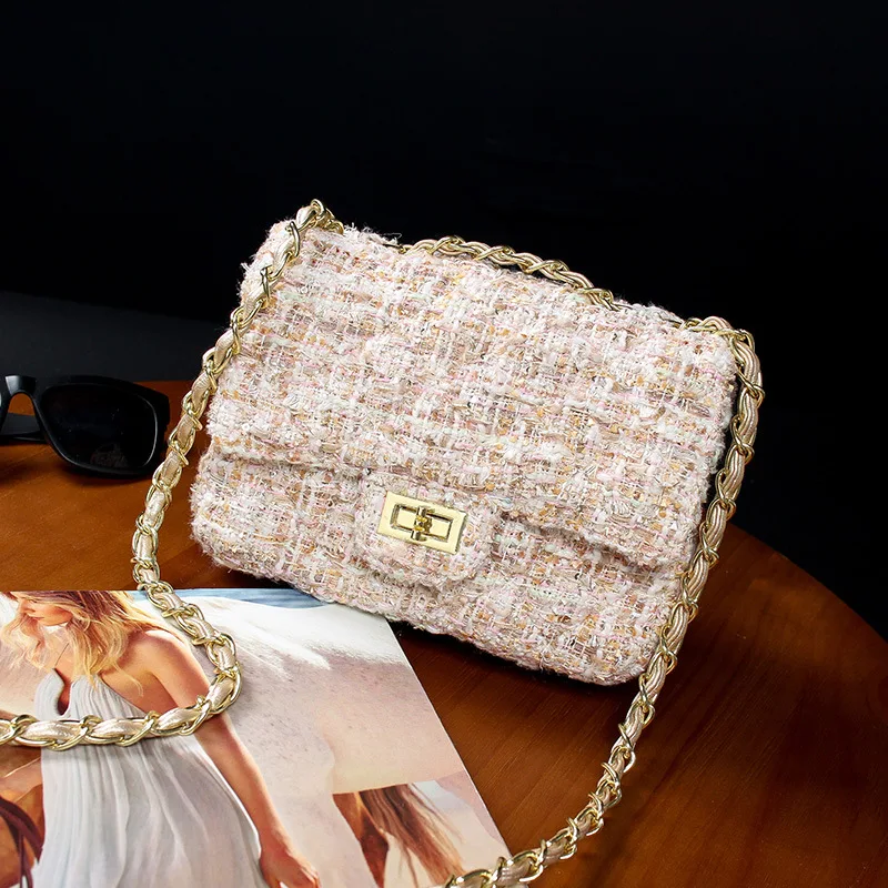 

Vintage Woolen Cloth Commuting Chain Single Shoulder Bag For Women Luxury Design Ladies Messenger Bag