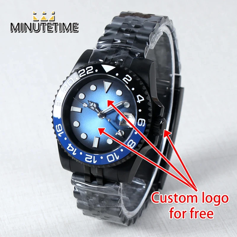 

MINUTETIME Custom DIY Logo 40MM NH34 Movement Men's Watch Blue Chronography Ceramic Bezel Sapphire Crystal 100ATM Waterproof