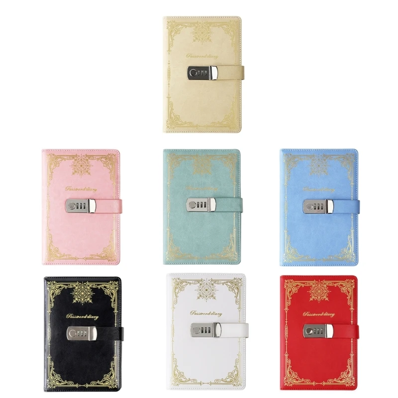 

B36C Secure Password Book with Vintage Gold Stamping Travel Locking Journal