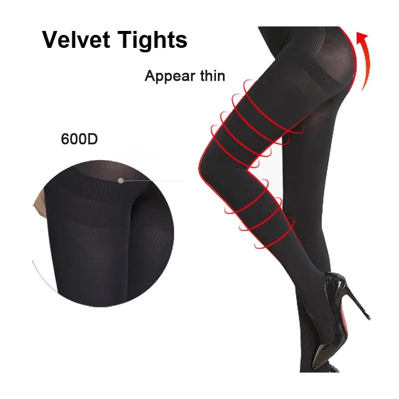 Women's 600D High Waist Thermal Tights Leg Pressure Velvet Pantyhose for Spring and Autumn
