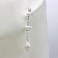 zfsilver trendy white shell pearl stud earring 925 sterling silver long tassel ball for women waterdrop dangle charm jewelry