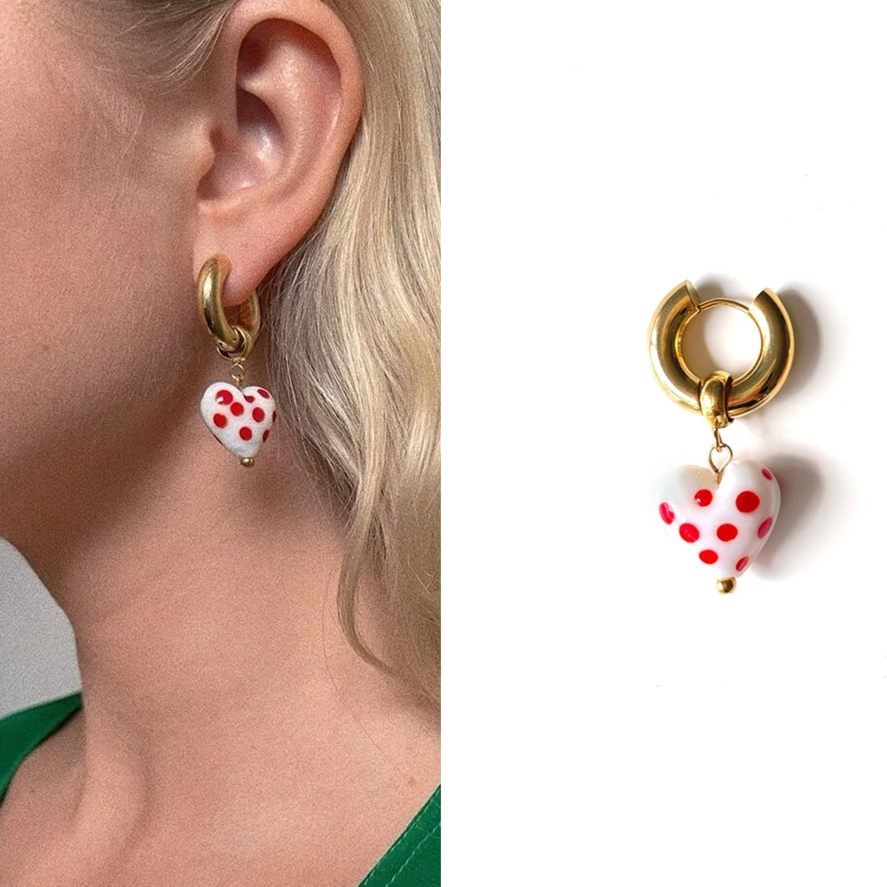 

2022 New Red Polka Dot Heart Earrings for Women Transparent Love Pendant Hoop Earrings Girl Earring Trendy Jewelry Bijoux Femme